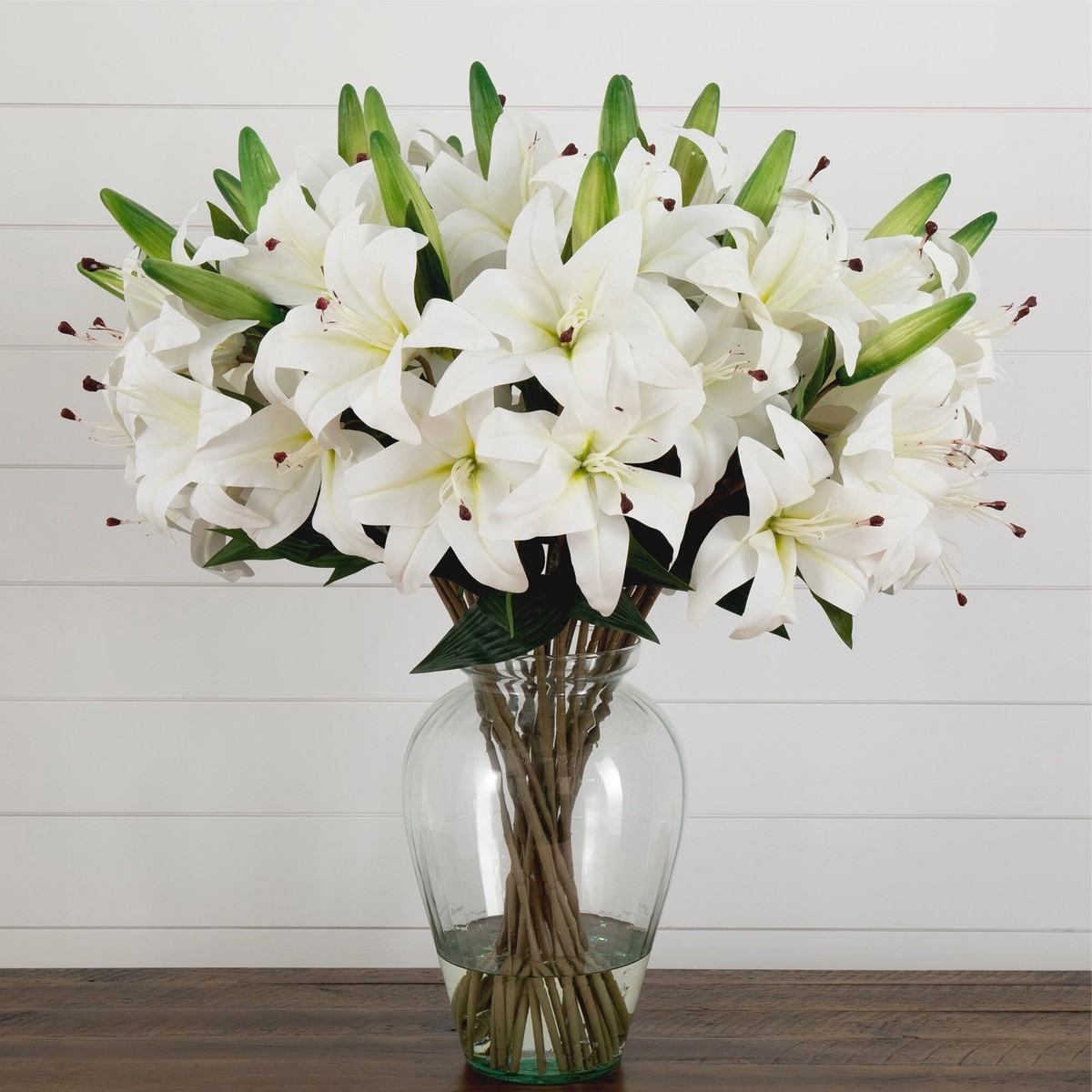 Signature Collection 29 Lily Artificial Arrangement in Glass Vase – White