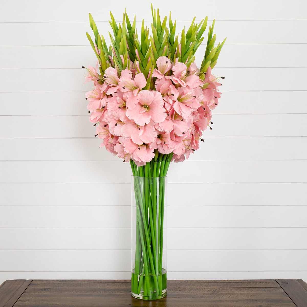 Signature Collection 44 Gladiola Artificial Arrangement in Glass Vase – Pink