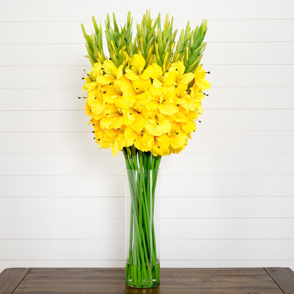 Signature Collection 44 Gladiola Artificial Arrangement in Glass Vase – Yellow