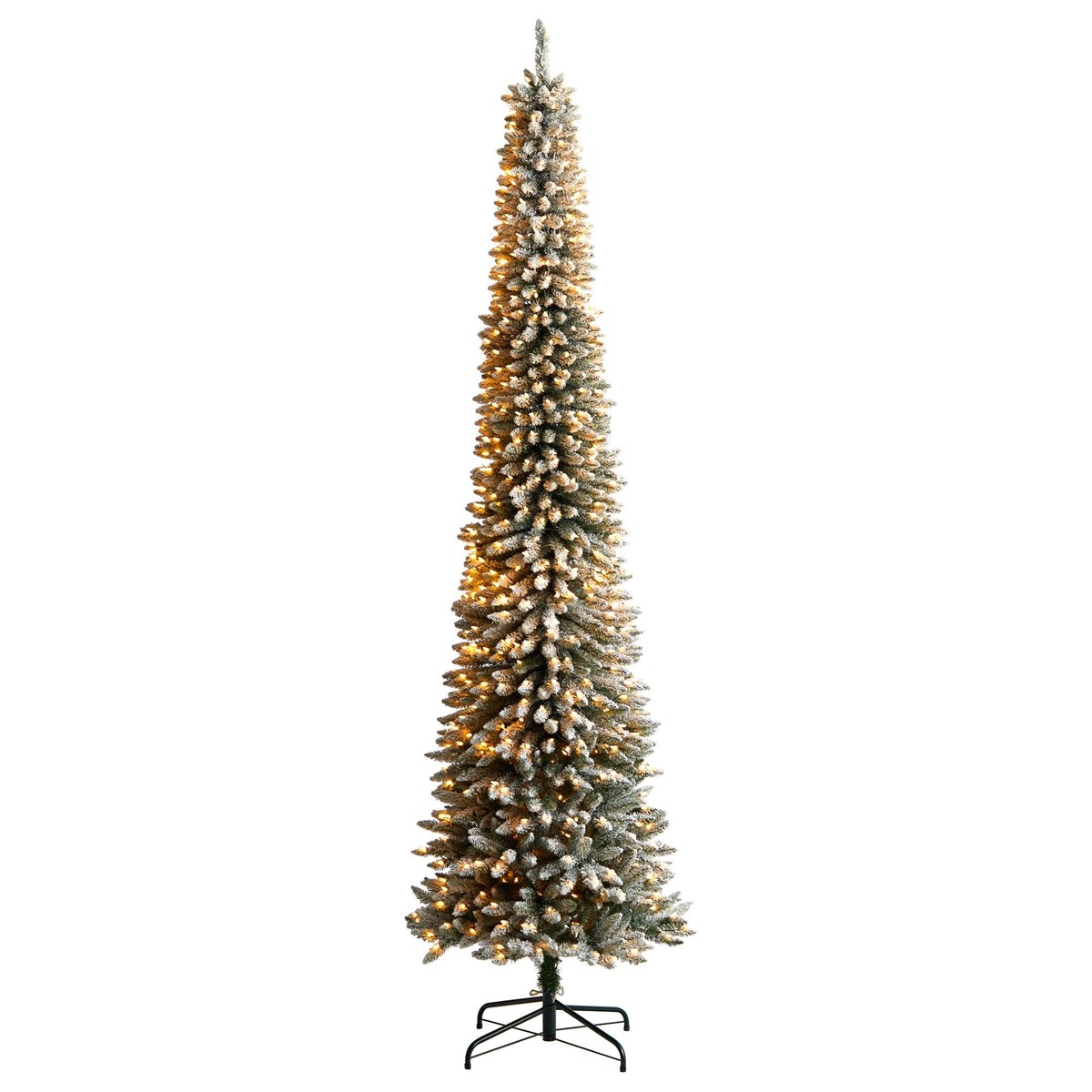 10 Flocked Pencil Artificial Christmas Tree with 700 Clear Lights and 1145 Bendable Branches