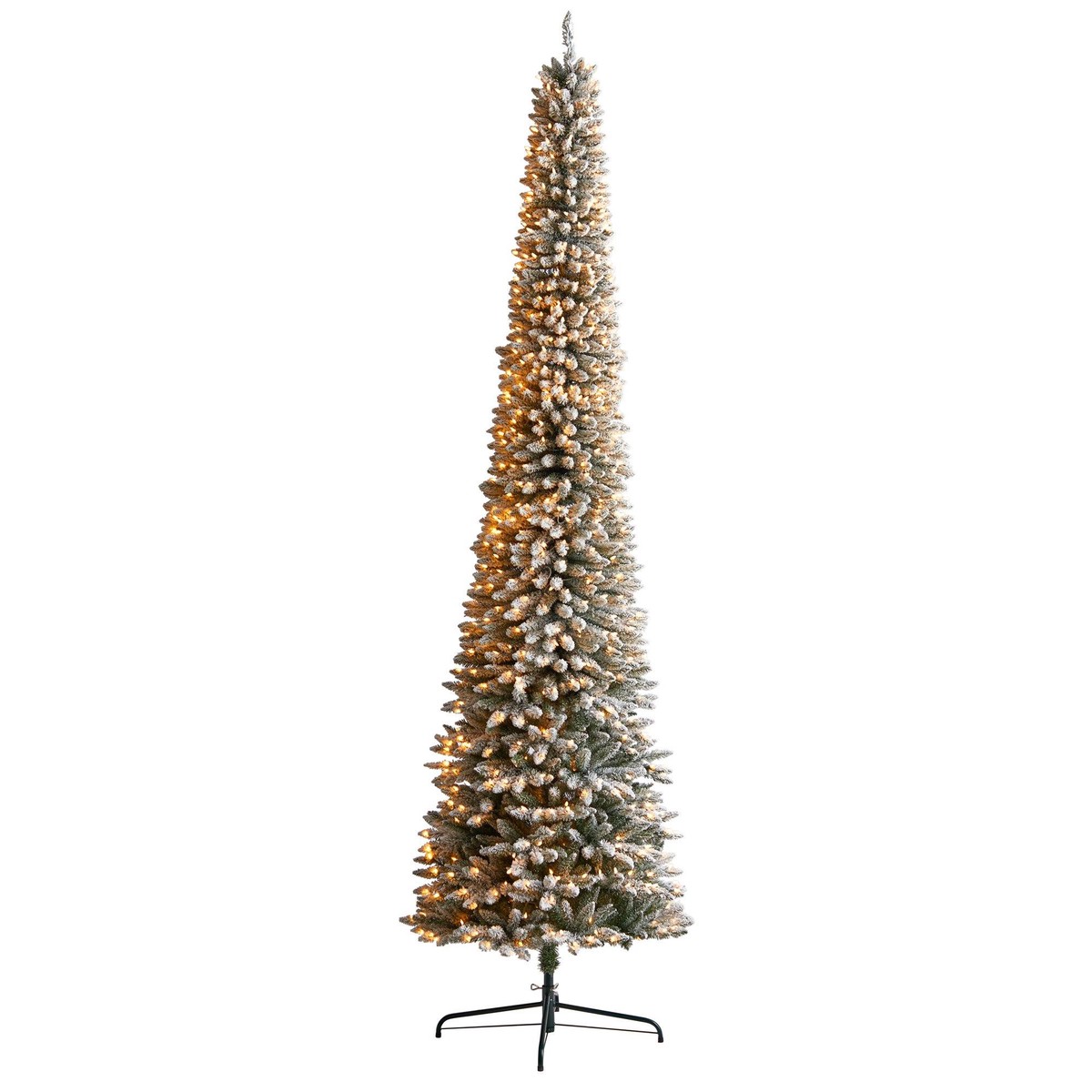 11 Flocked Pencil Artificial Christmas Tree with 850 Clear Lights and 1435 Bendable Branches