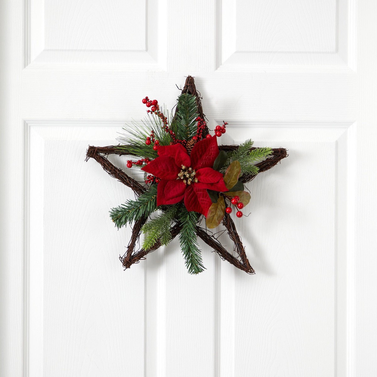 16 Holiday Christmas Poinsettia Star Twig Wreath