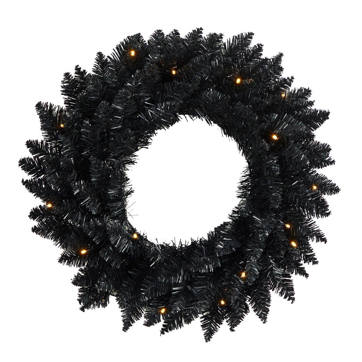 18 Black Artificial Wreath with 20 Warm White LED Lights