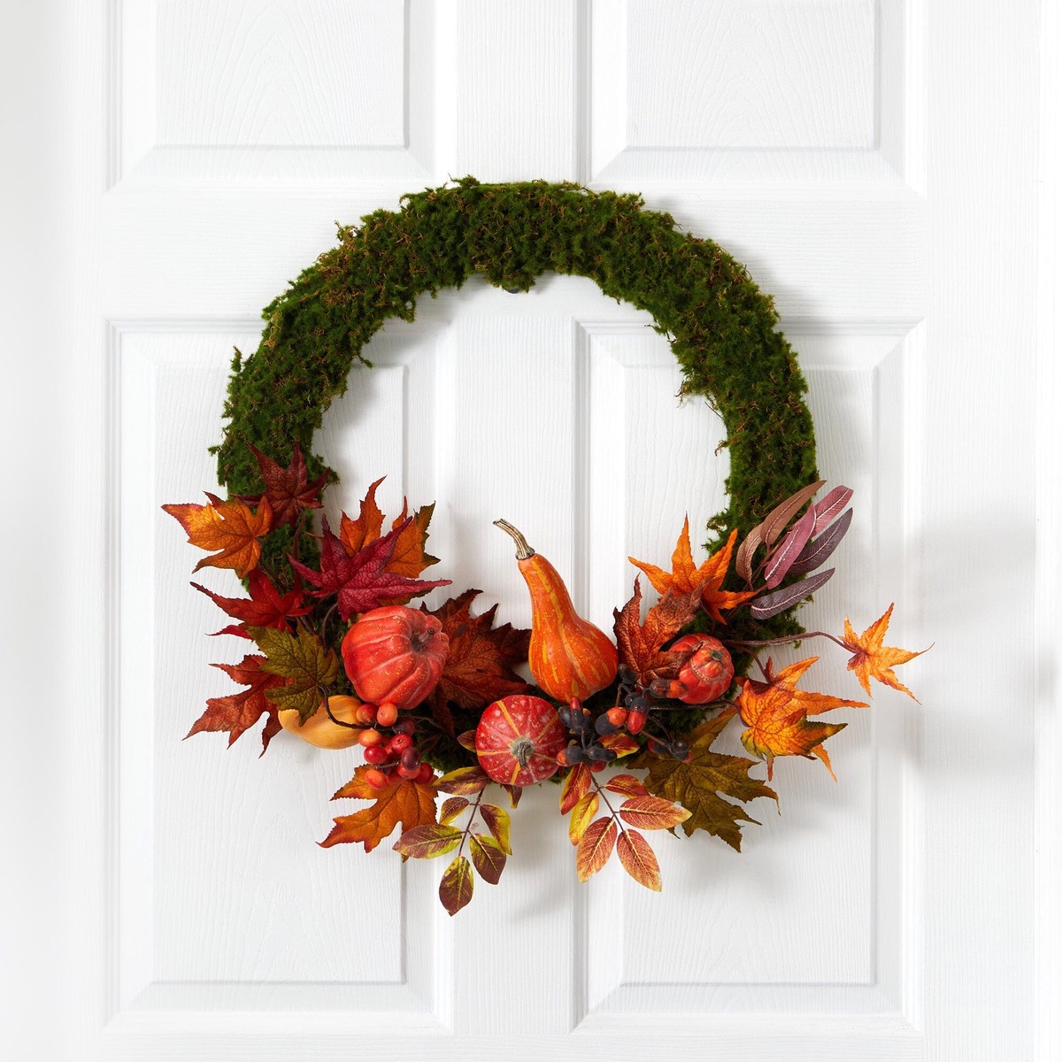 20 Autumn Pumpkin, Gourd and Fall Maple Leaf Artificial Wreath