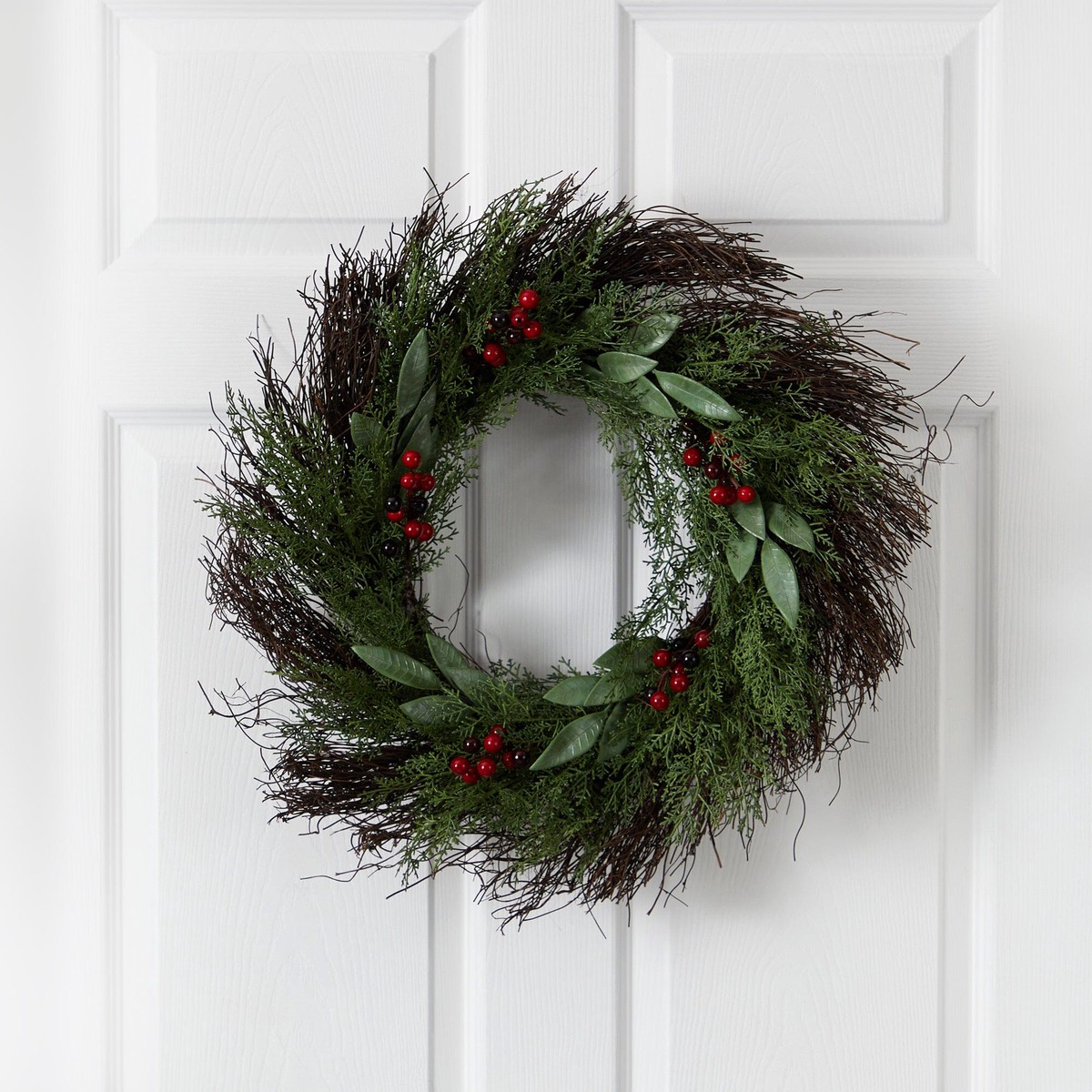 20 Cedar and Ruscus with Berries Artificial Wreath