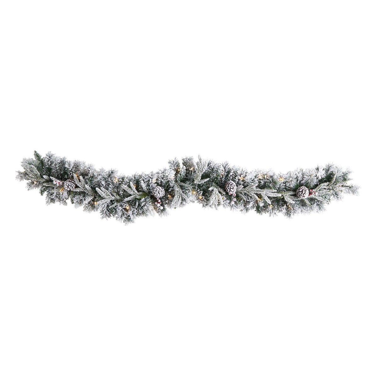 6 Flocked Artificial Christmas Garland with Pine Cones and 35 Warm White LED Lights