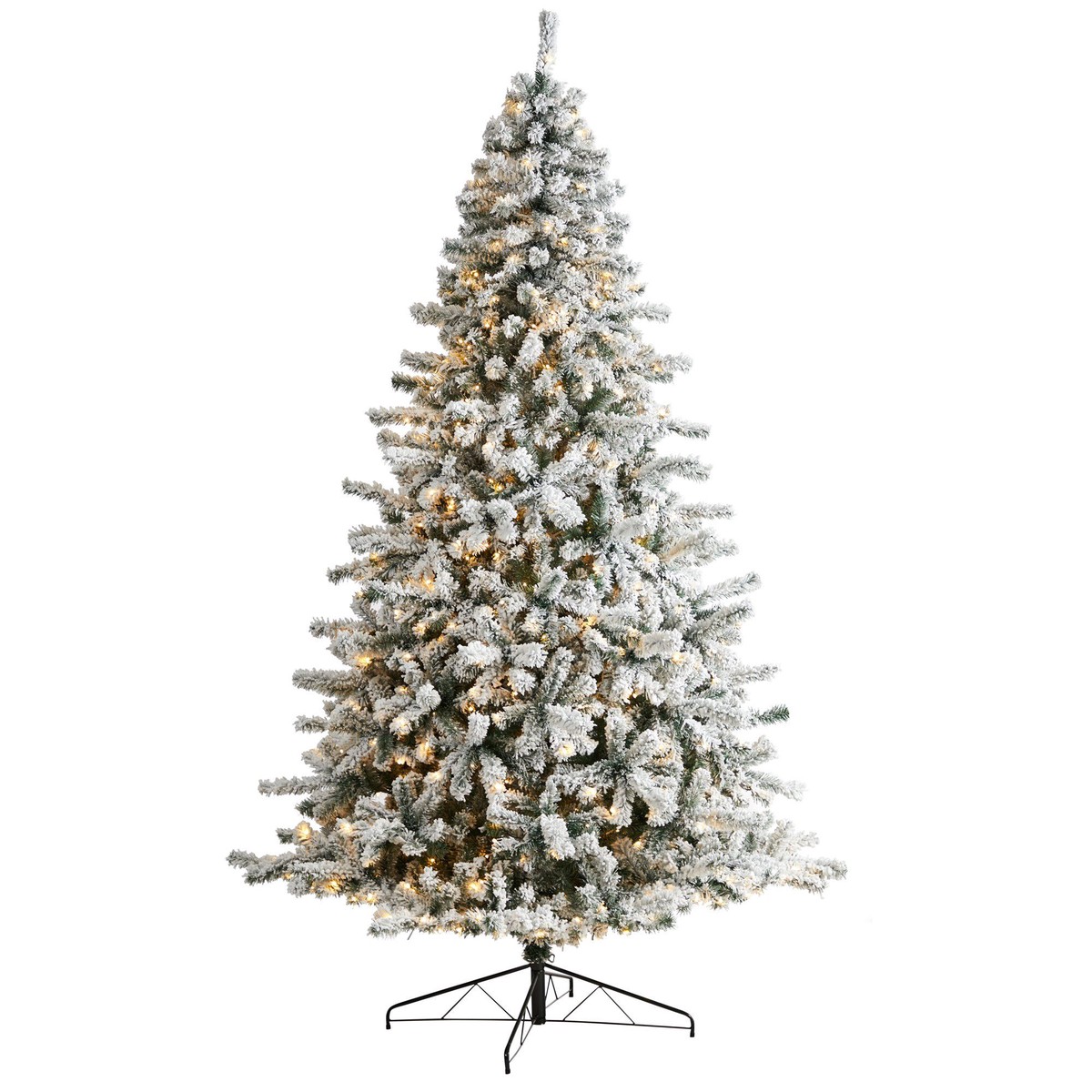 10′ Flocked Rock Springs Spruce Christmas Tree with 800 LED Lights and 1880 Bendable Branches