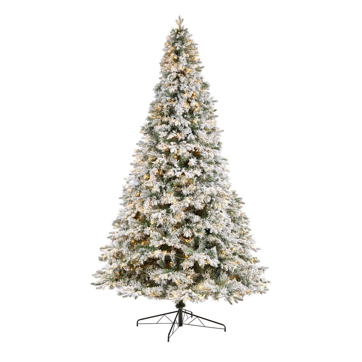 10′ Flocked Vermont Mixed Pine Christmas Tree with 800 LED Lights and 2200 Bendable Branches