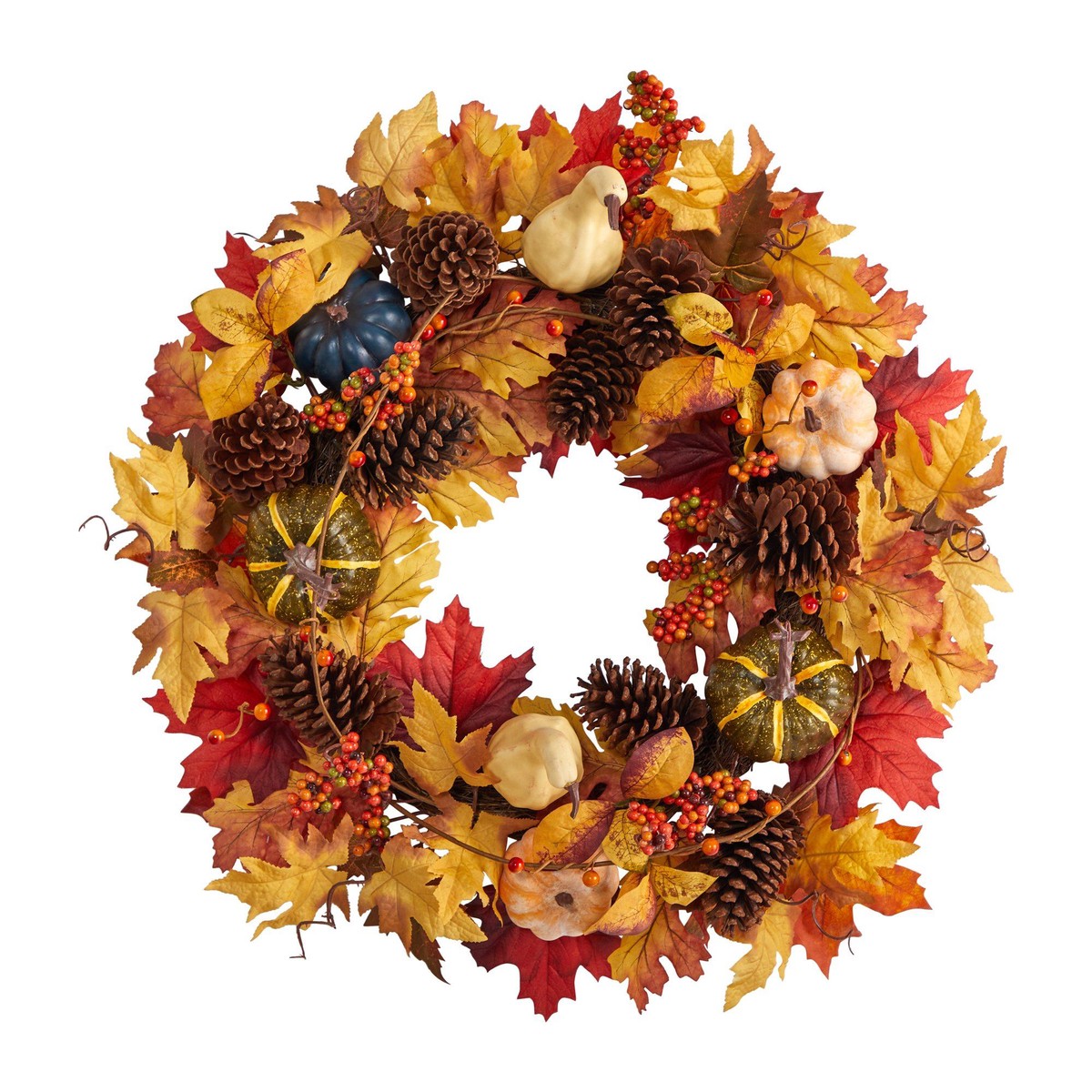 26 Fall Pumpkin, Gourd, Pinecone and Maple Leaf Artificial Autumn Wreath