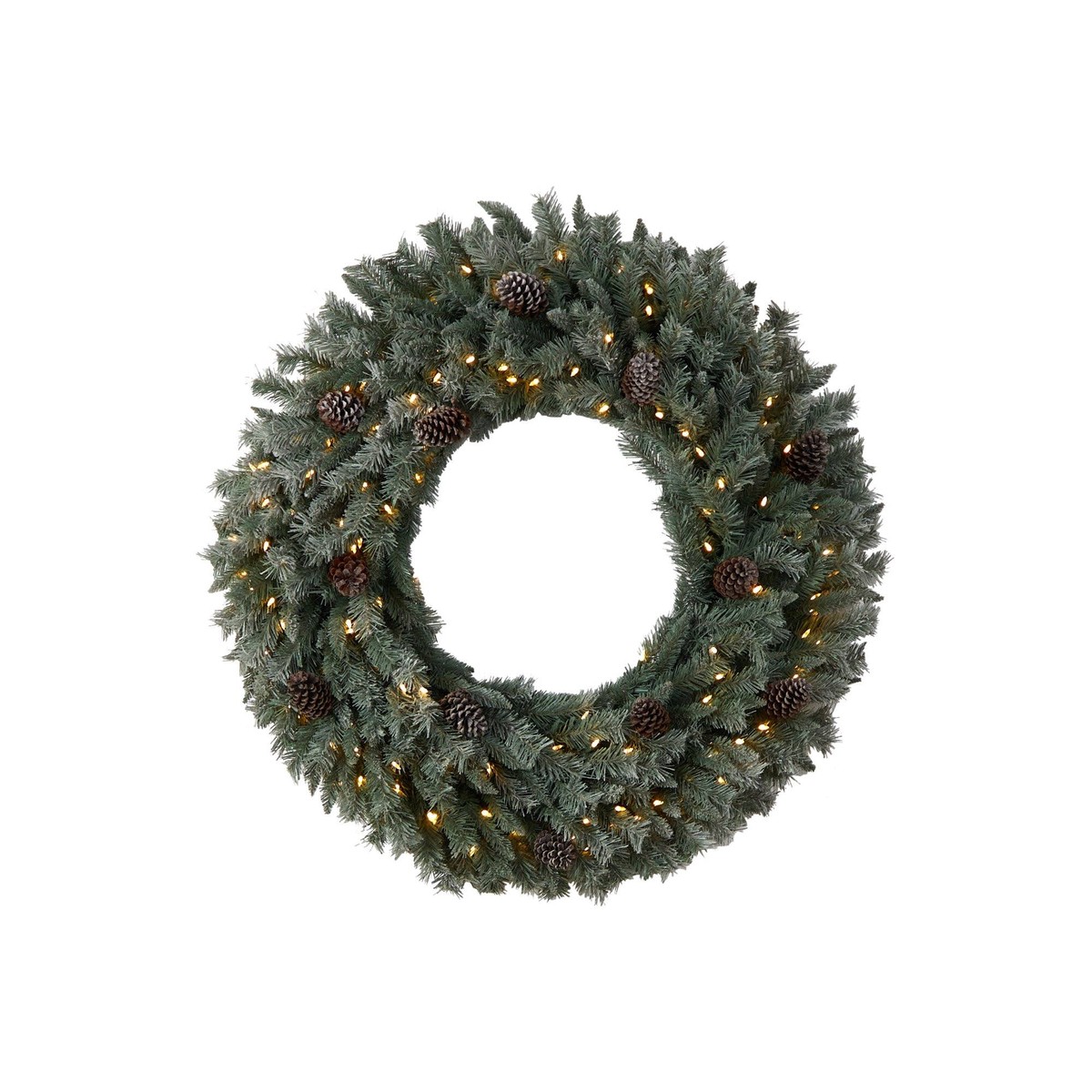 4 Large Flocked Christmas Wreath with Pinecones, 150 Clear LED Lights and 360 Bendable Branches
