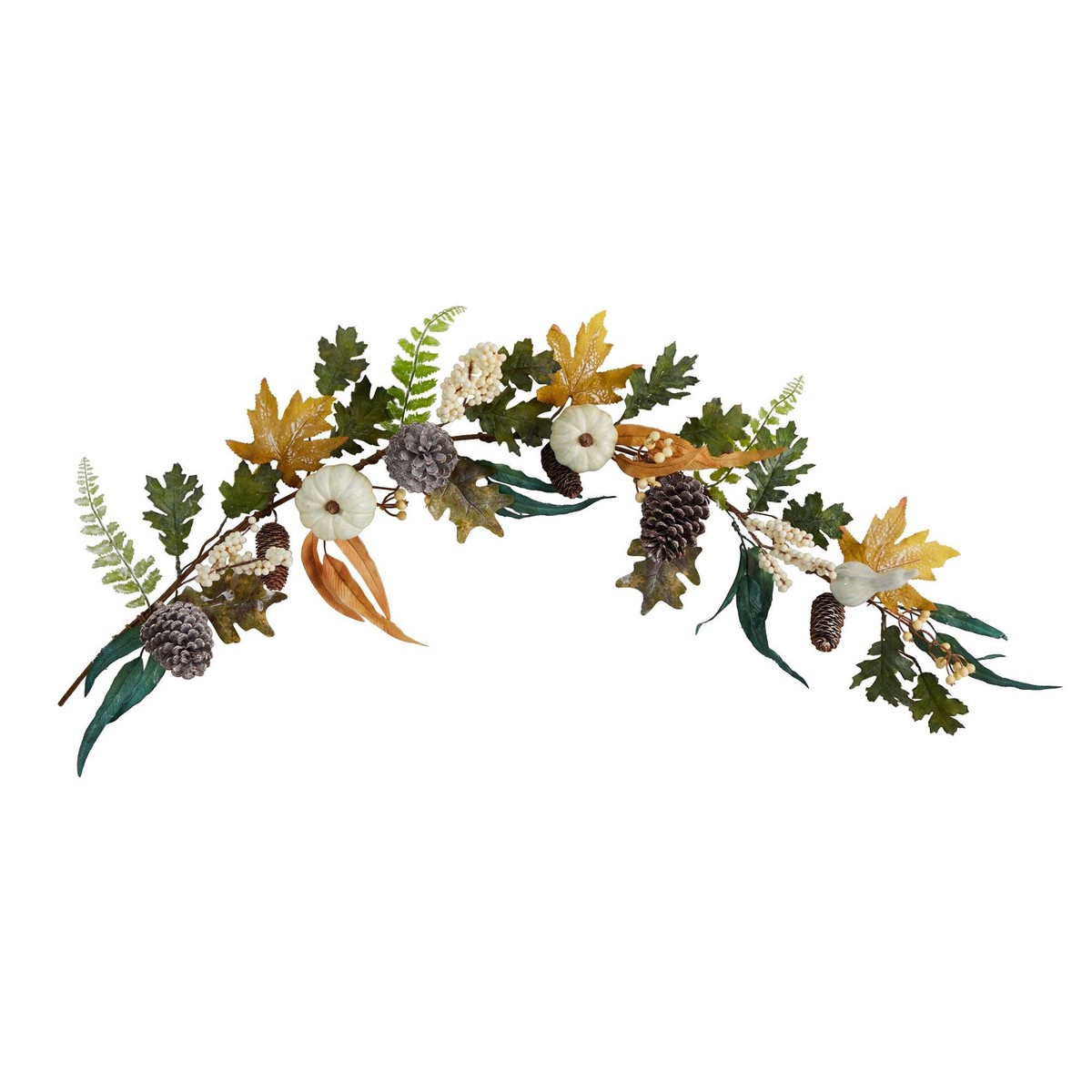 4 White Pumpkin, Pinecones and Berries Artificial Autumn Garland