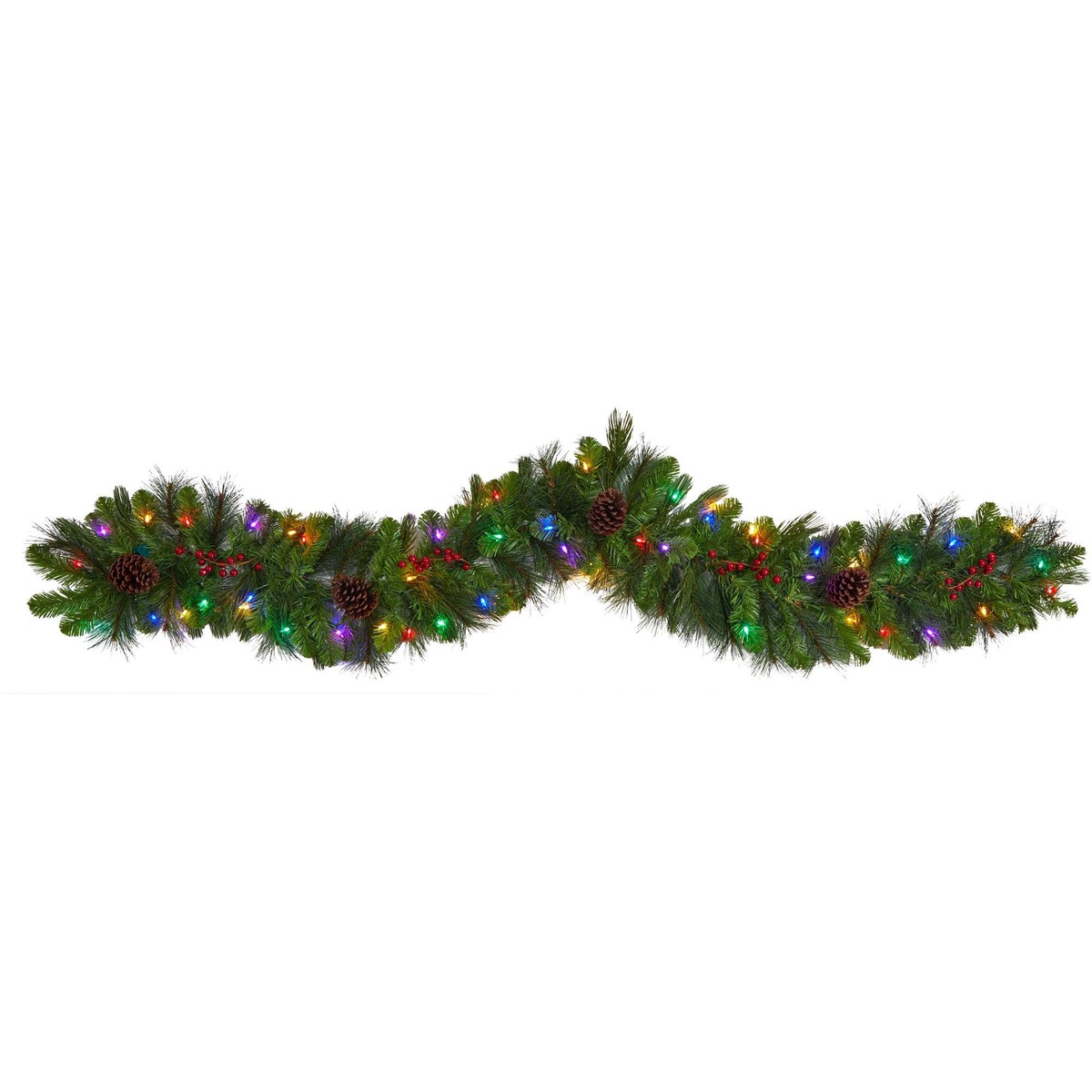6′ Colorado Fir Artificial Christmas Garland with 50 Multicolored LED Lights, Berries and Pinecones
