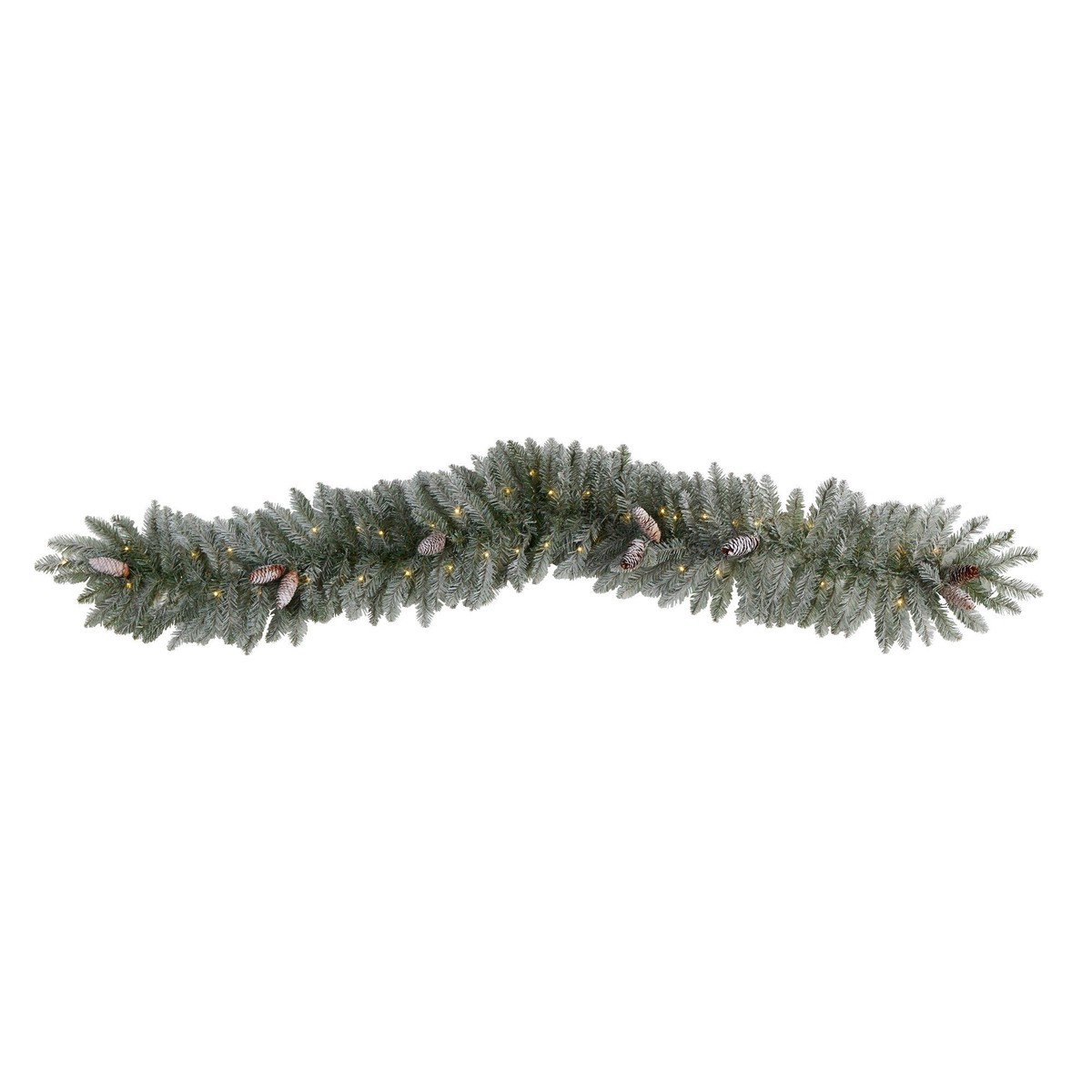 6′ Frosted Artificial Christmas Garland with Pinecones and 50 Warm White LED Lights