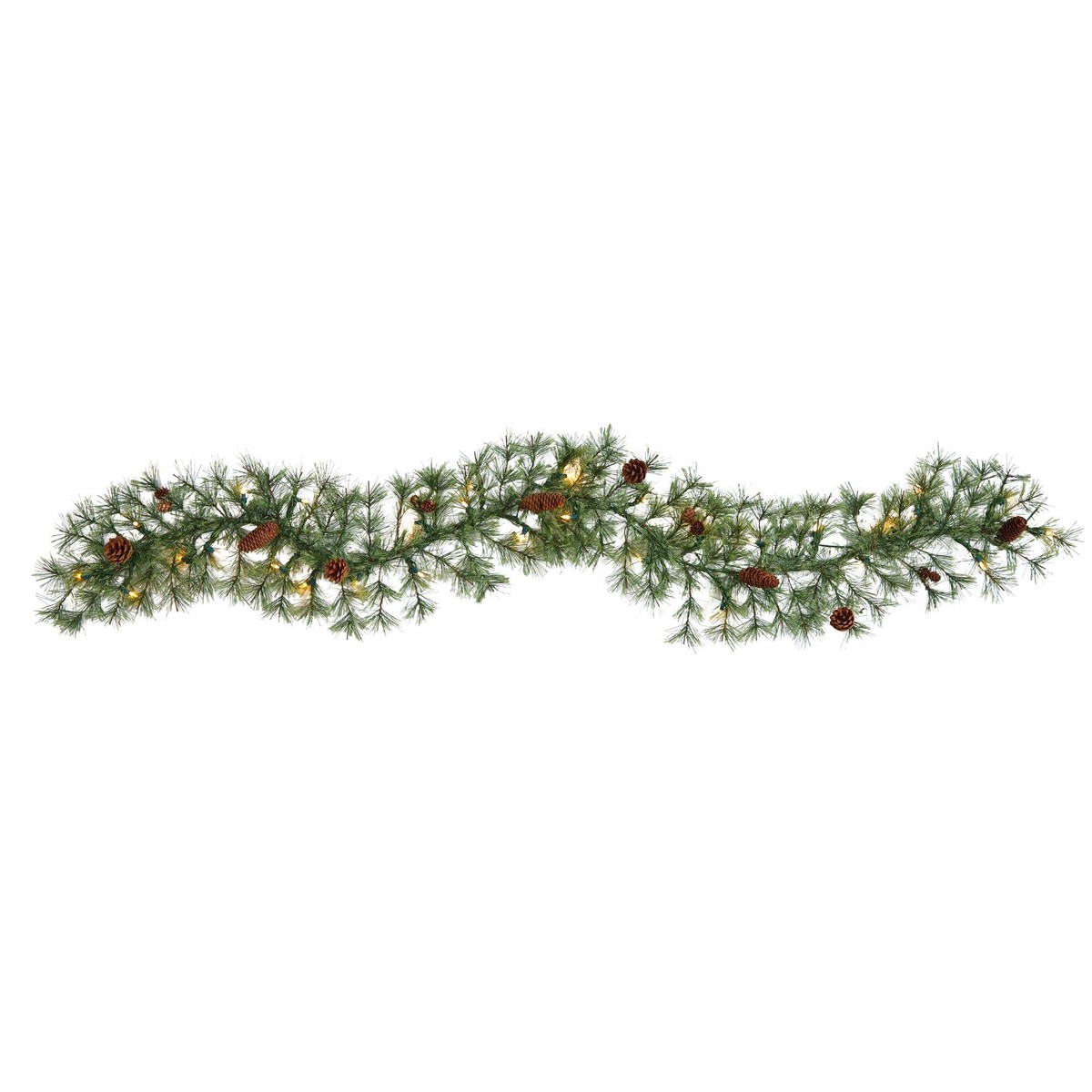 6′ North Carolina Pine Artificial Christmas Garland with 30 Warm White LED Lights and Pinecones