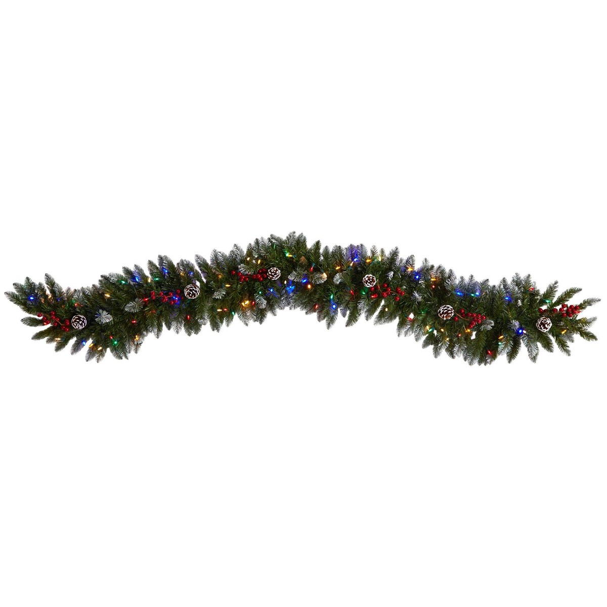 6′ Snow Tipped Extra Wide Christmas Garland with Pinecones, Berries and 100 Multicolor LED Lights