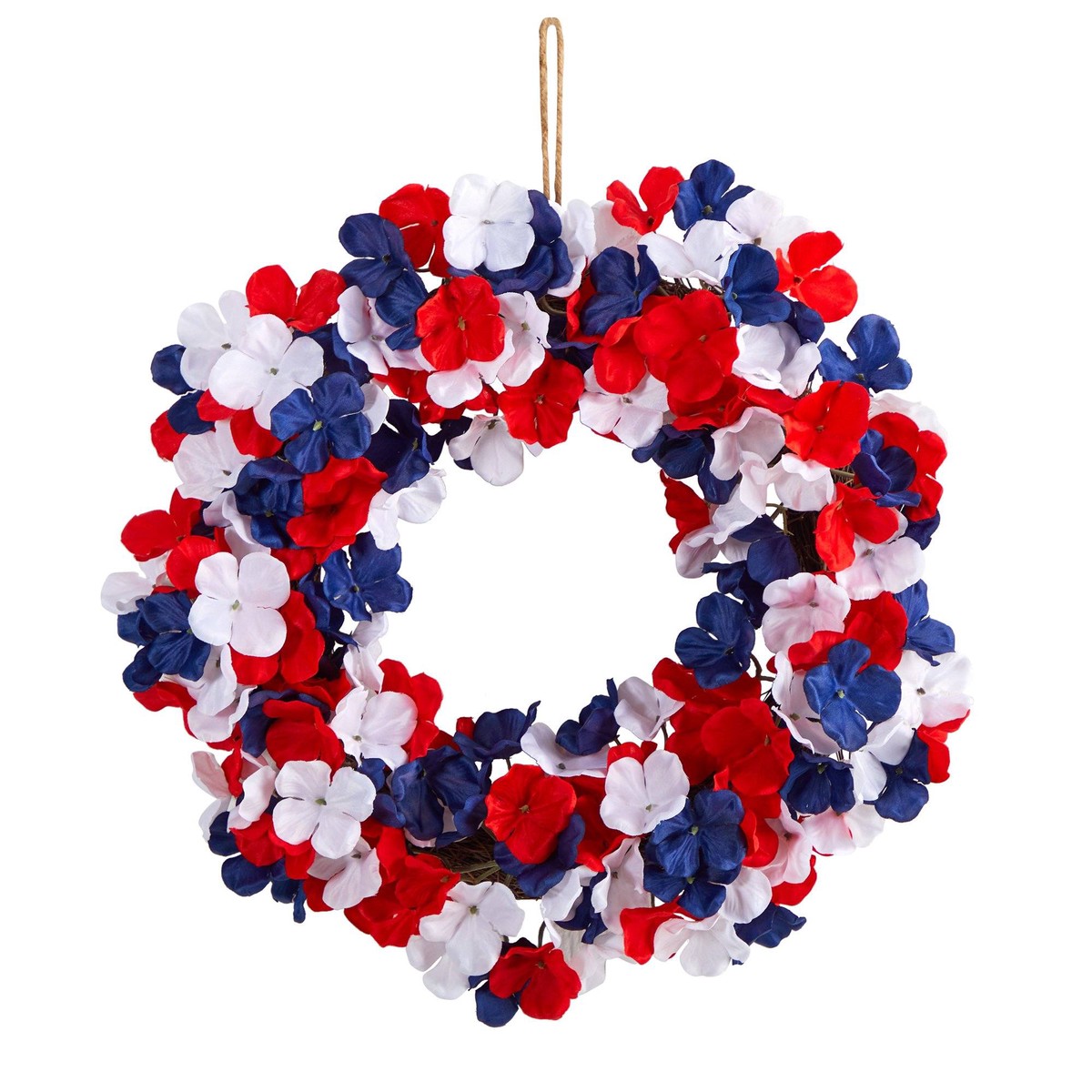 18 Americana Patriotic Hydrangea Artificial Wreath Red White and Blue