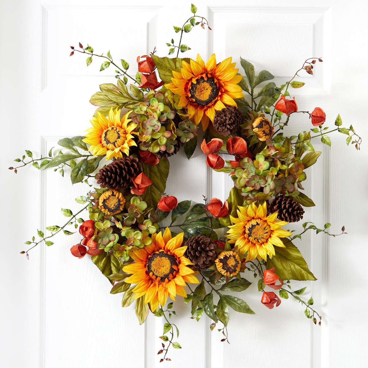 26 Fall Hydrangea, Sunflower and Pinecones Artificial Autumn Wreath
