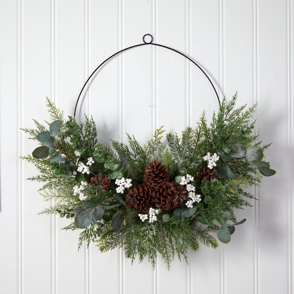 28 Christmas Pine, Eucalyptus, and Berries Metal Circlet Artificial Wreath