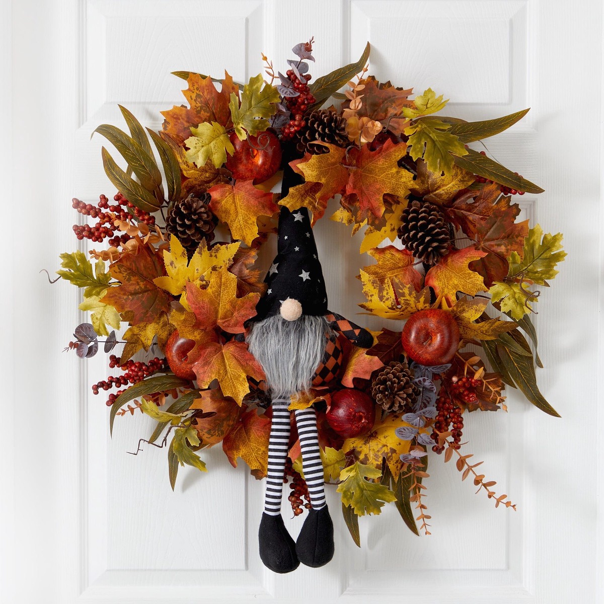 28″ Harvest Fall Gnome Artificial Autumn Wreath