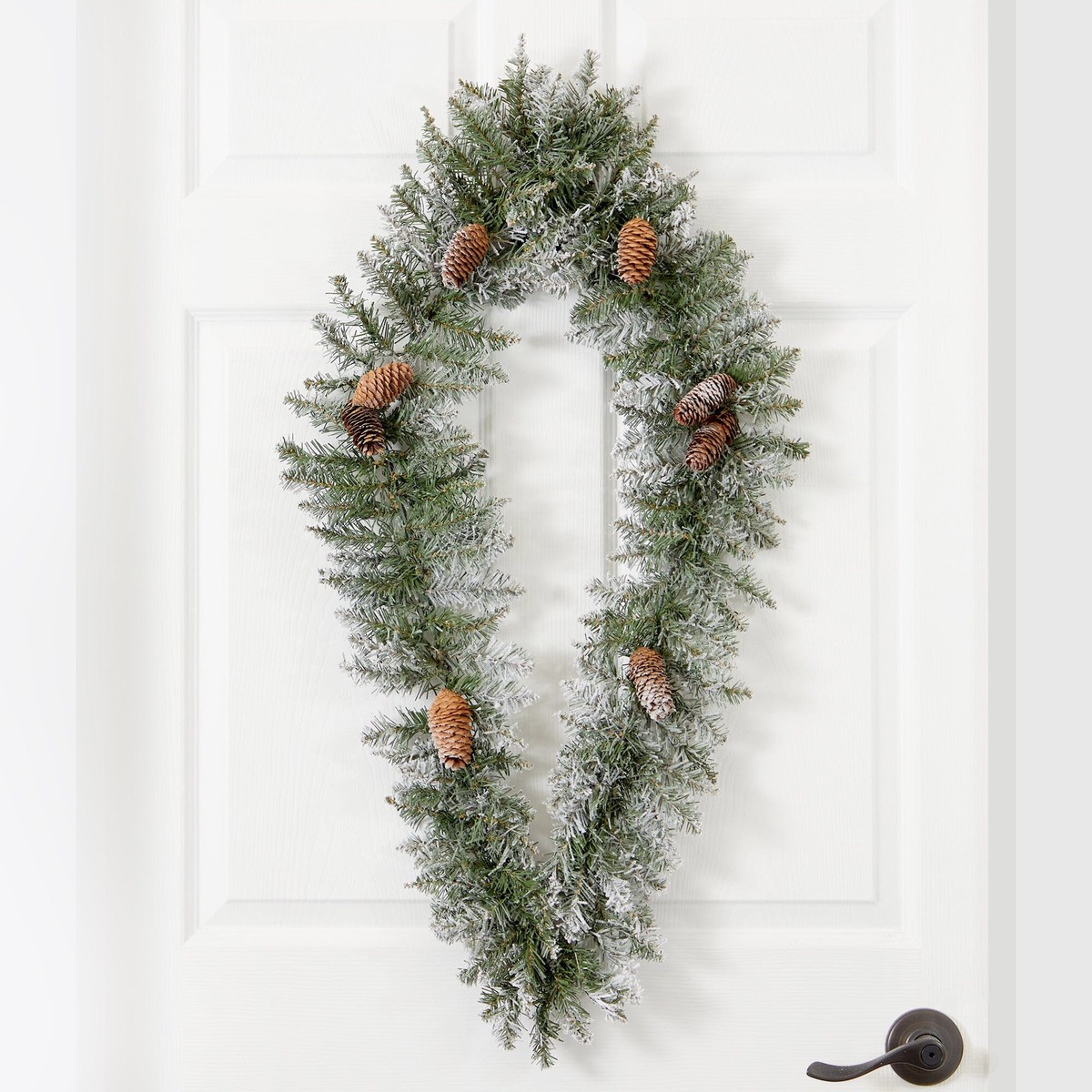 3′ Holiday Christmas Geometric Diamond Frosted Wreath with Pinecones and 50 Warm White LED Lights