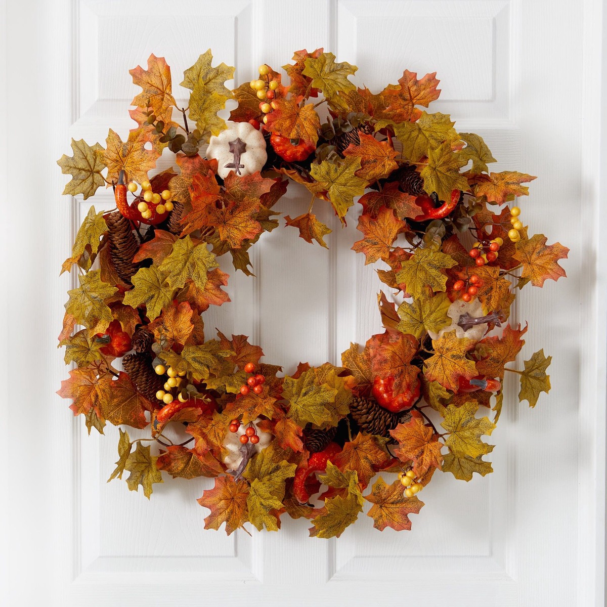 30 Autumn Pumpkin and Maple Leaf Artificial Fall Wreath