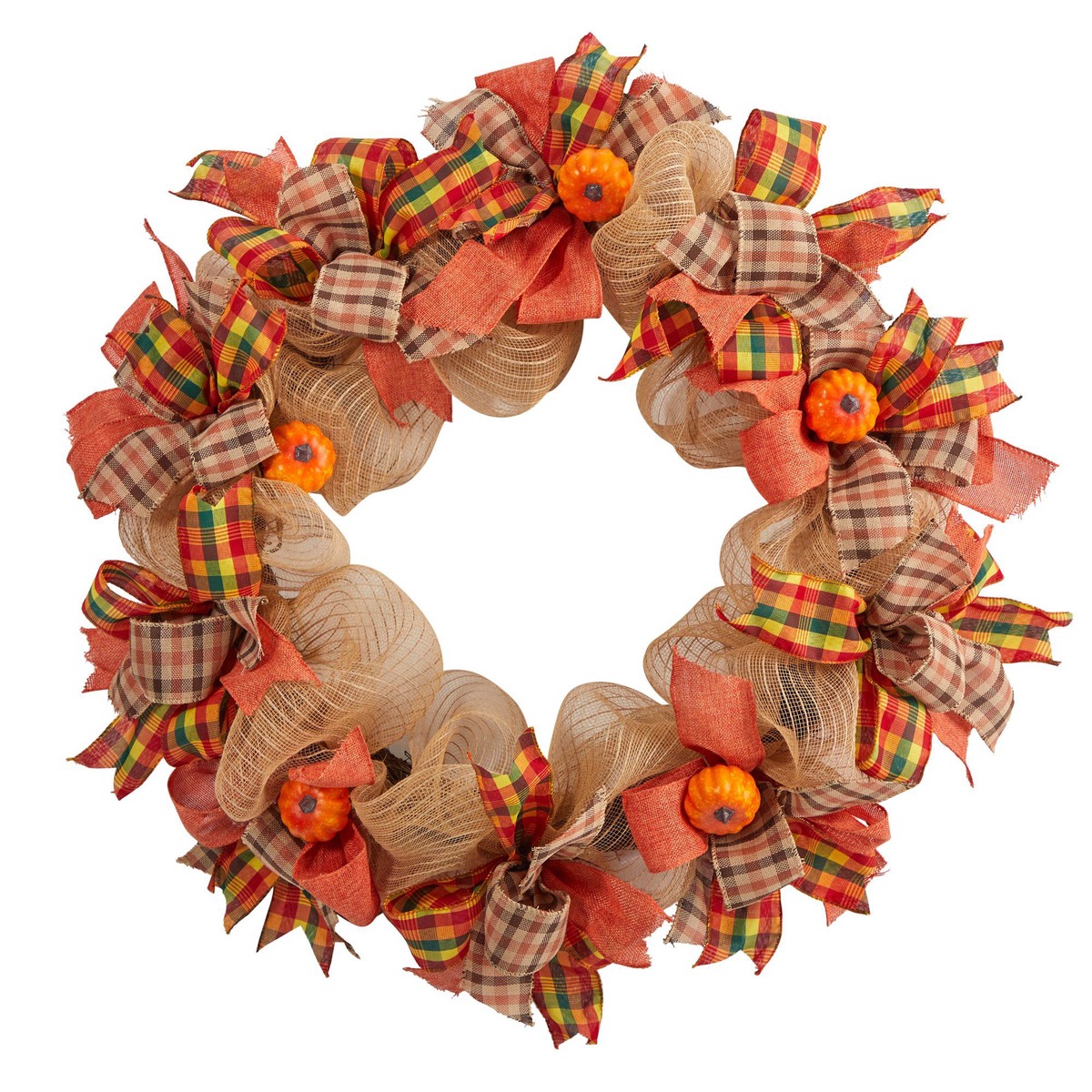 30 Autumn Pumpkin with Decorative Bows Artificial Fall Wreath