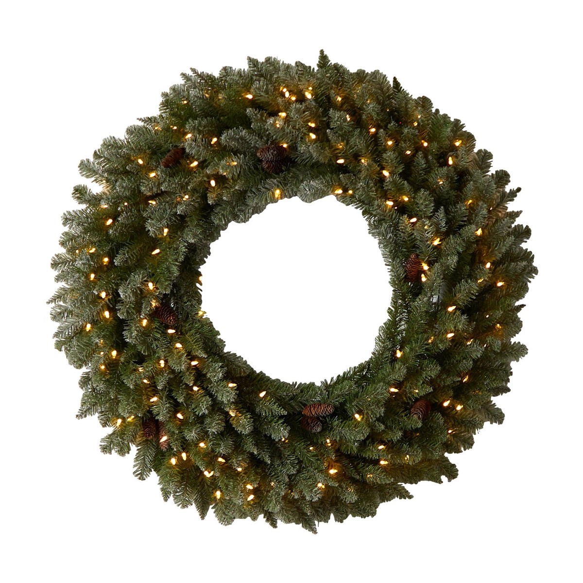 4 Large Flocked Christmas Wreath with Pinecones, 150 Clear LED Lights and 330 Bendable Branches