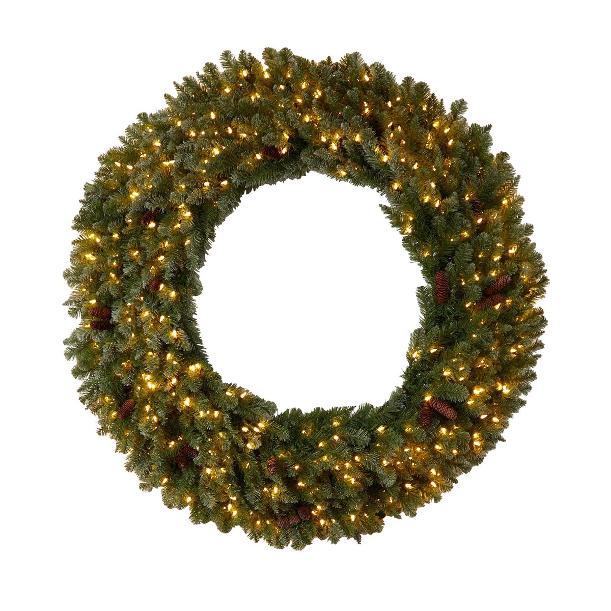 5 Flocked Artificial Christmas Wreath with Pinecones, 300 Clear LED Lights and 680 Bendable Branches