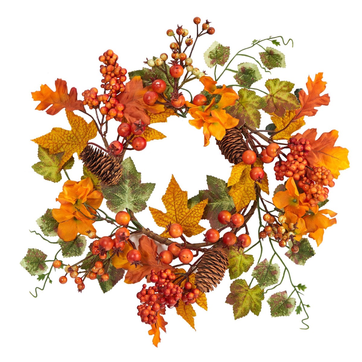 6.5 Autumn Hydrangea and Pinecones Artificial Wreath (Set of 2)