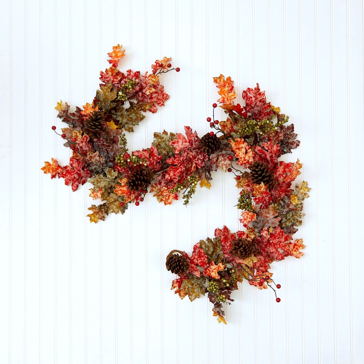 6 Autumn Maple Leaves, Berry and Pinecones Fall Artificial Garland
