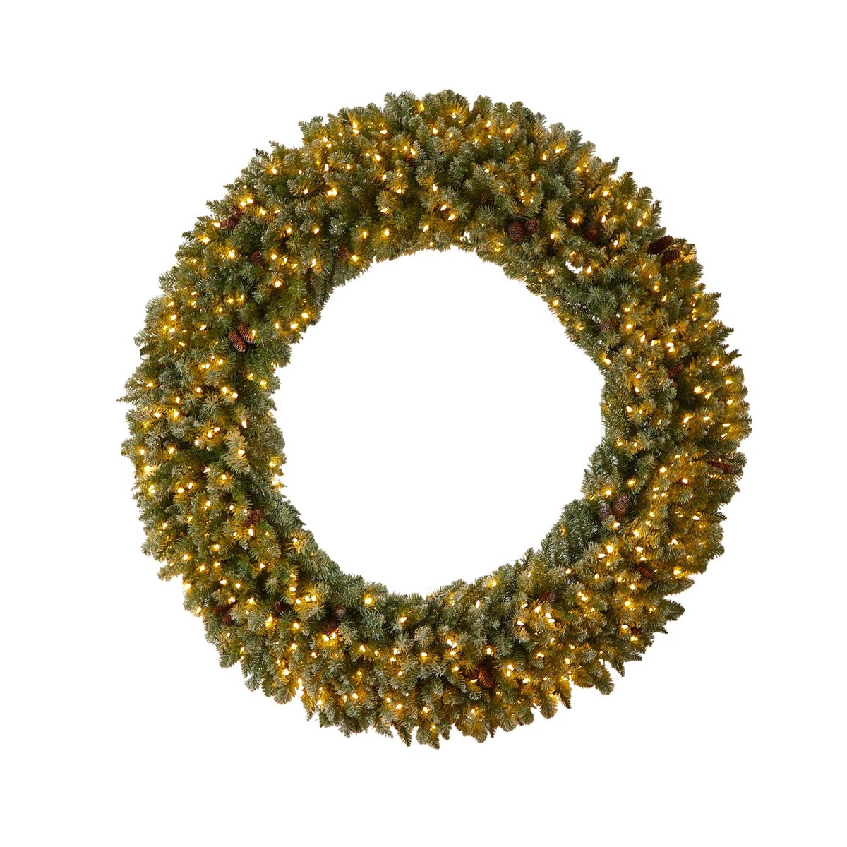 6 Giant Flocked Christmas Wreath with Pinecones, 400 Clear LED Lights and 920 Bendable Branches