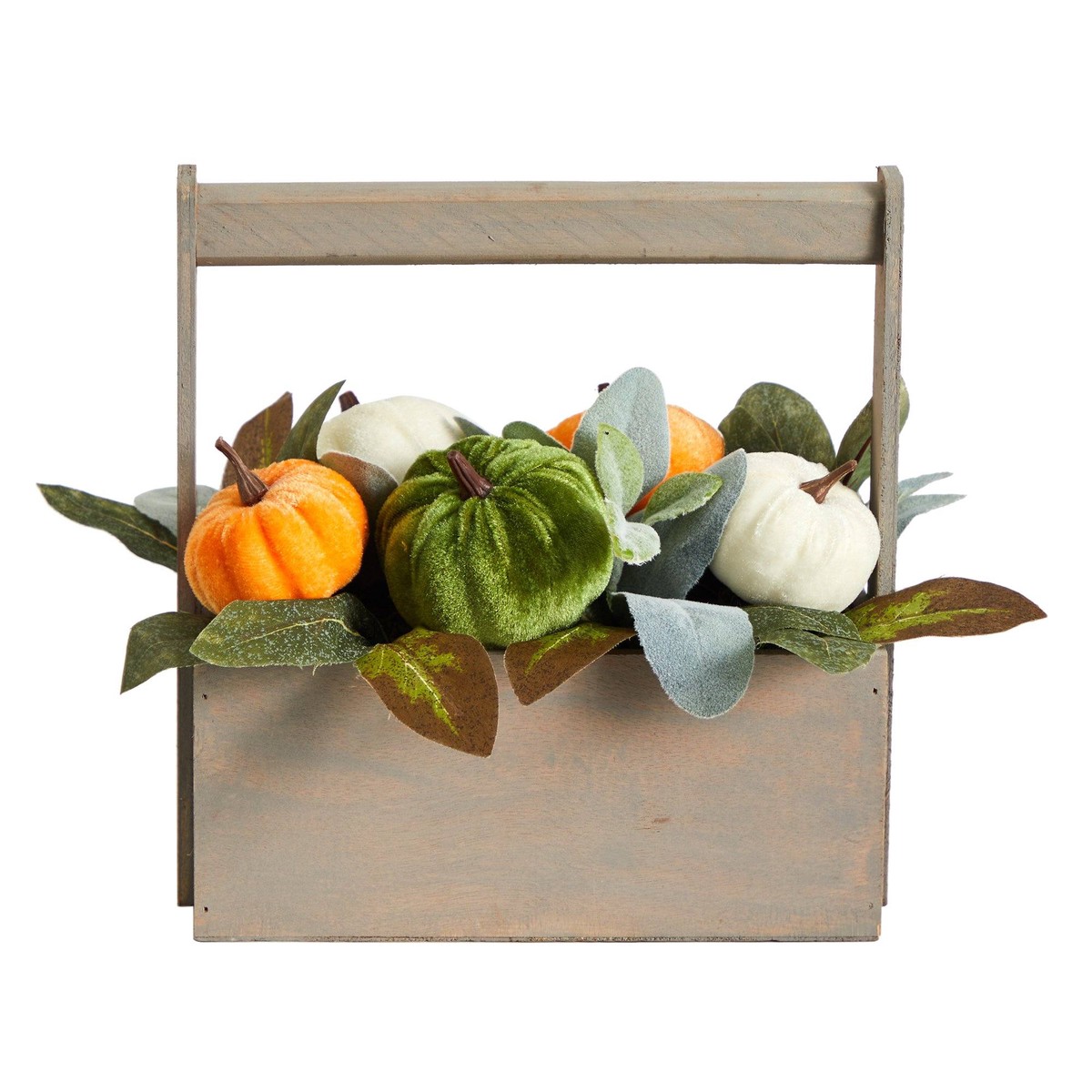 10 Fall Pumpkin Artificial Autumn Arrangement in Wood Basket