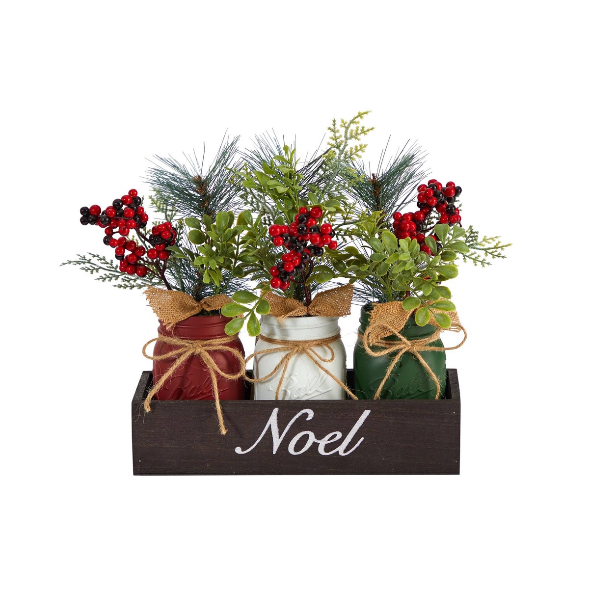 12 Holiday Winter Pine and Berries Three Piece Mason Jar Noel Table Christmas Arrangement Dcor