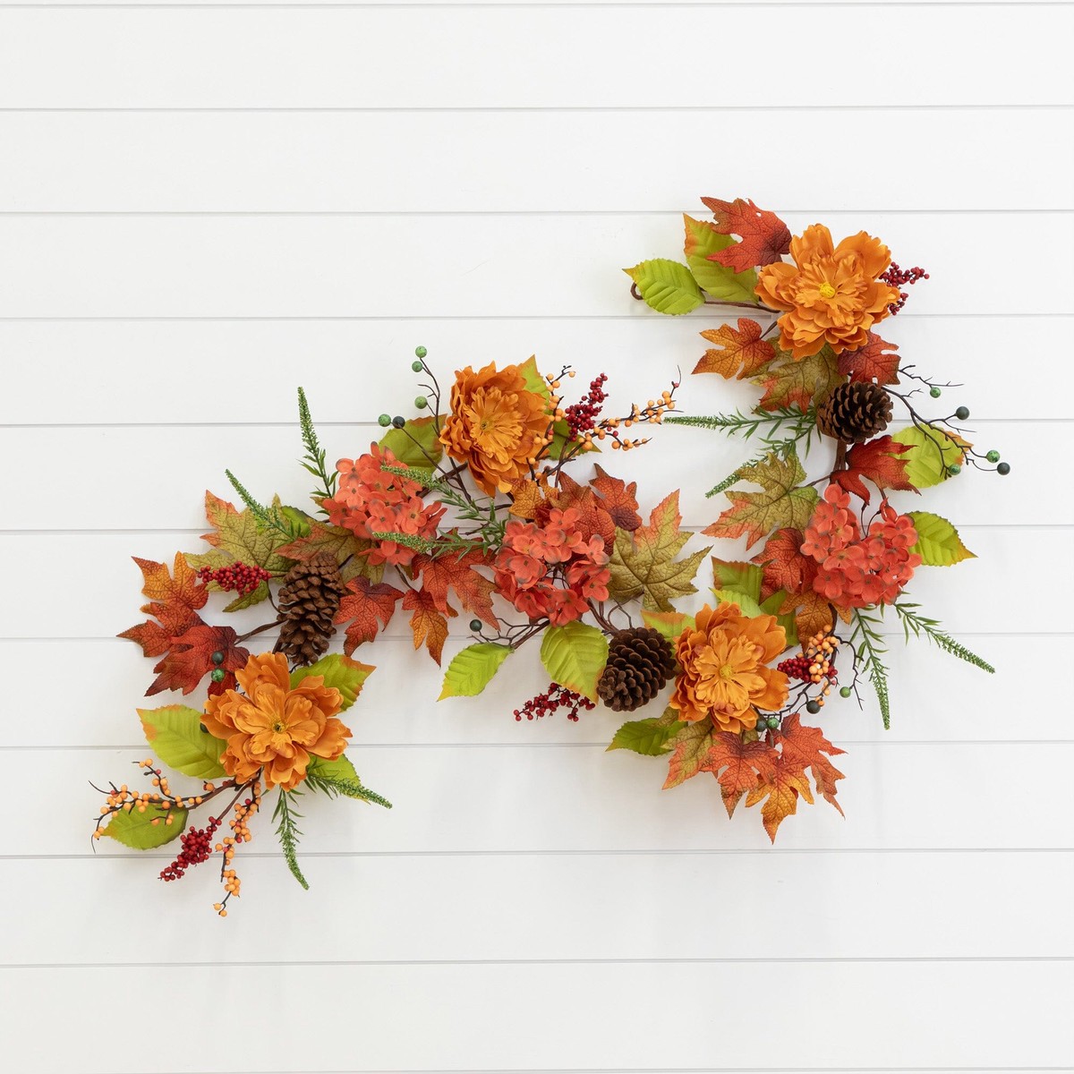 6 Fall Ranunculus, Hydrangea and Berries Autumn Artificial Garland