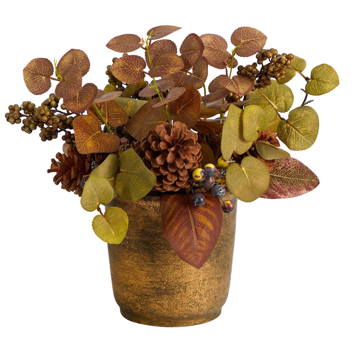 12 Fall Eucalyptus, Pinecones and Berries Artificial Autumn Arrangement in Decorative Vase