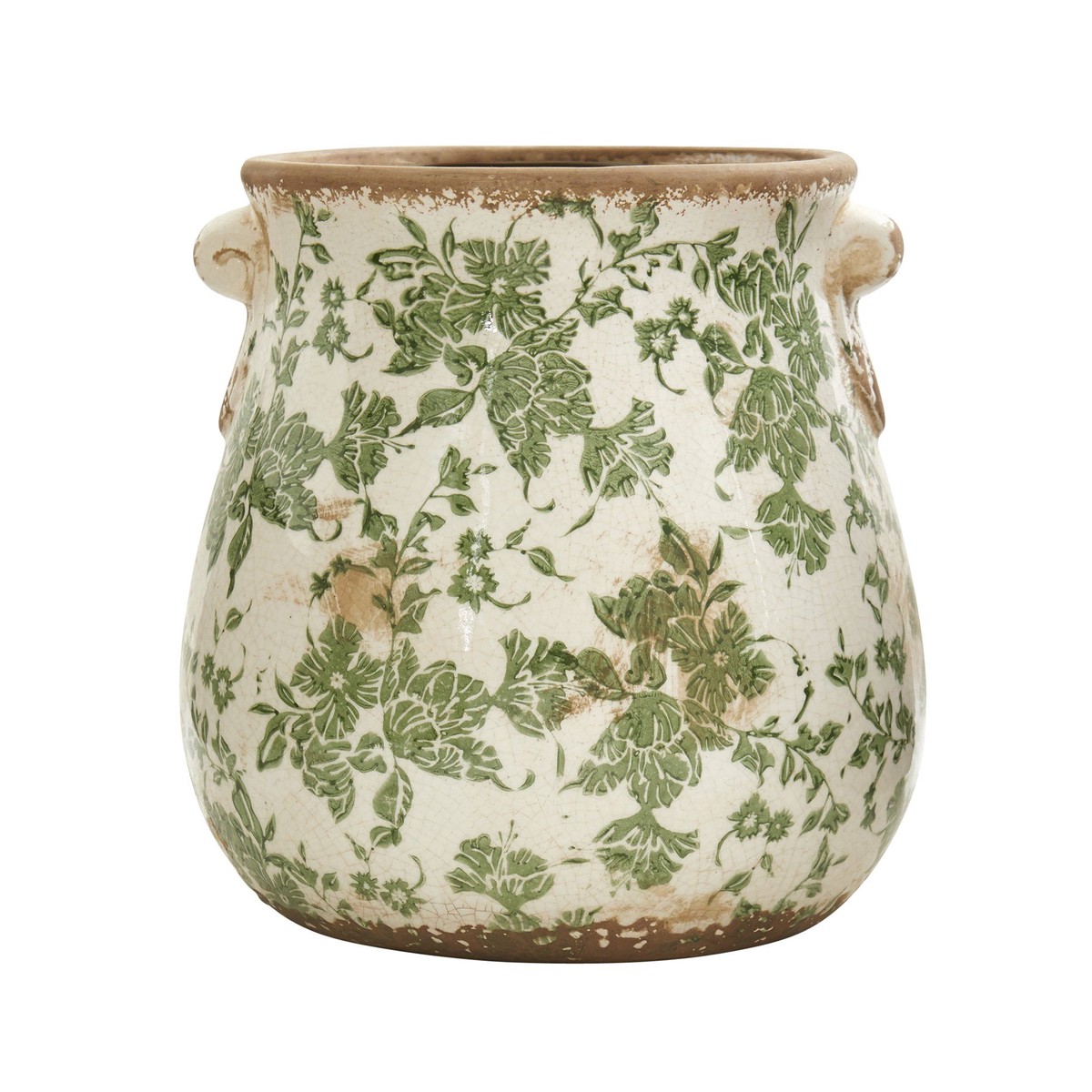 10 Tuscan Ceramic Green Scroll Planter w/ Handles