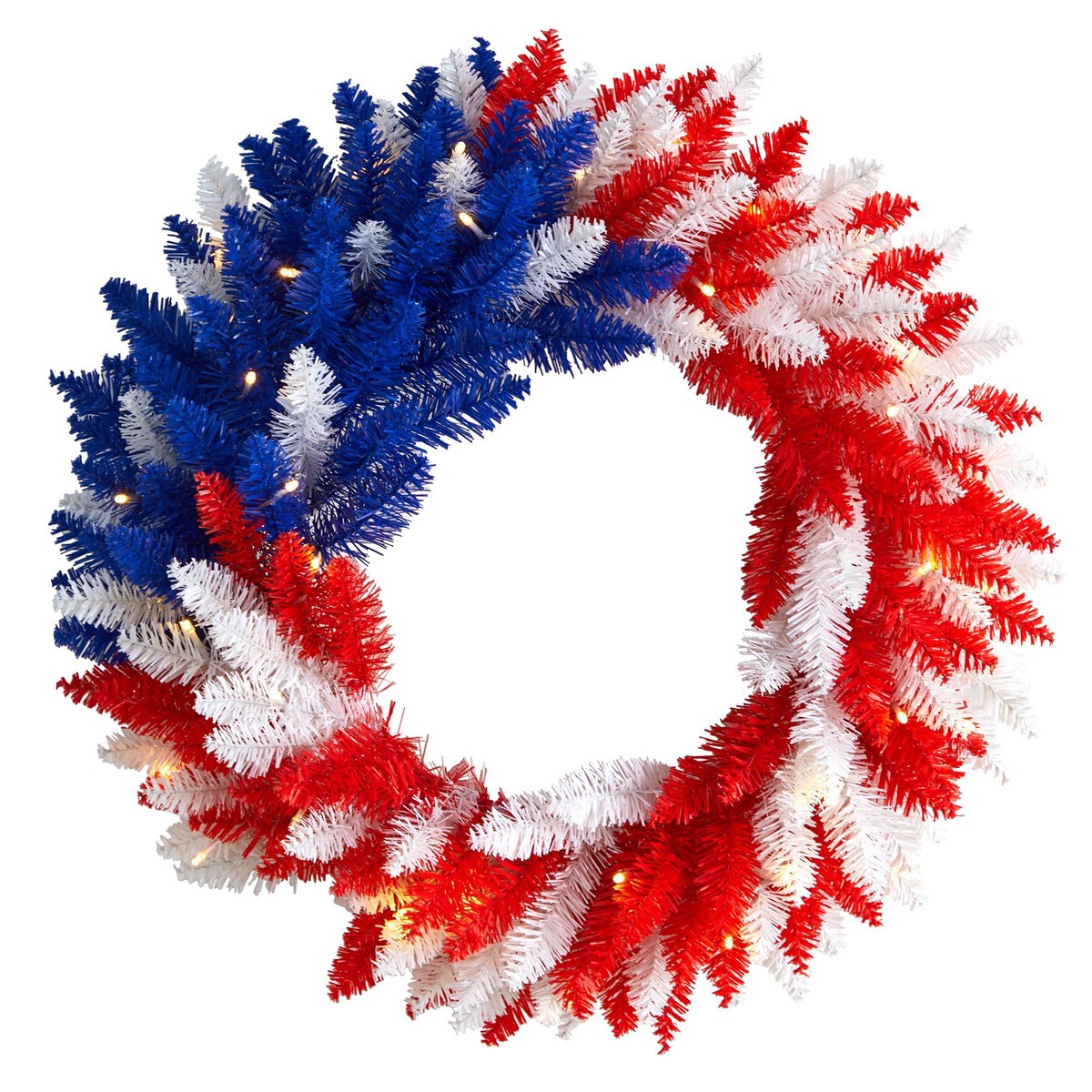 18 Patriotic Red, White and Blue Americana Wreath with 20 Warm LED Lights