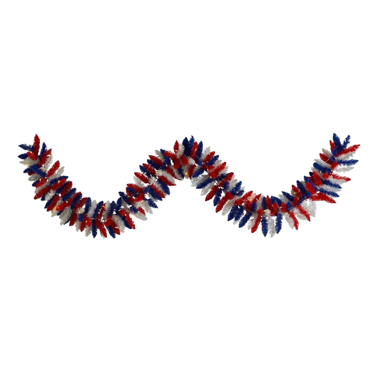 9 Patriotic American Flag Themed Artificial Garland with 50 Warm LED Lights
