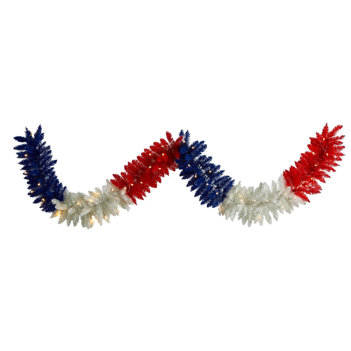 9 Red, White and Blue Americana Artificial Garland with 50 Warm LED Lights