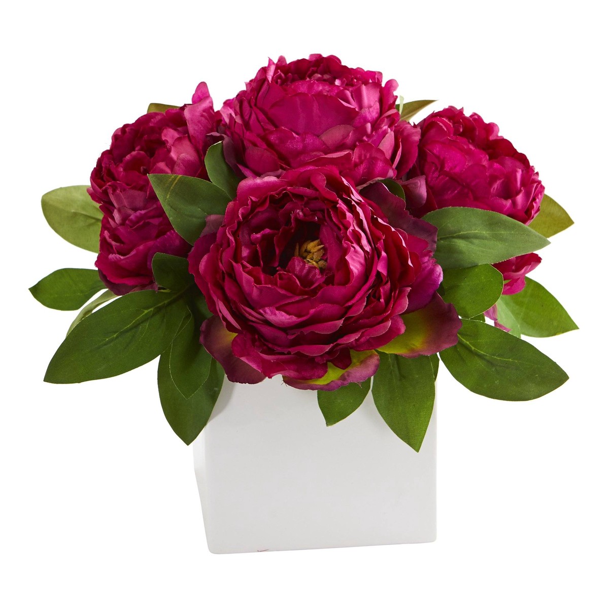 11 Peony Artificial Arrangement in White Vase – Orchid