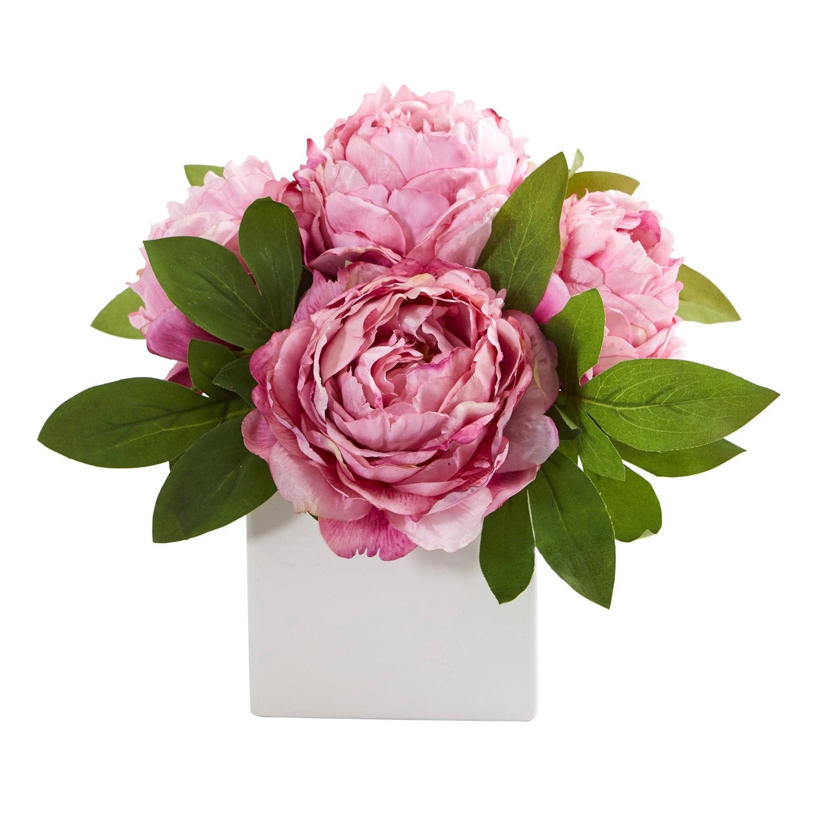 11 Peony Artificial Arrangement in White Vase – Pink