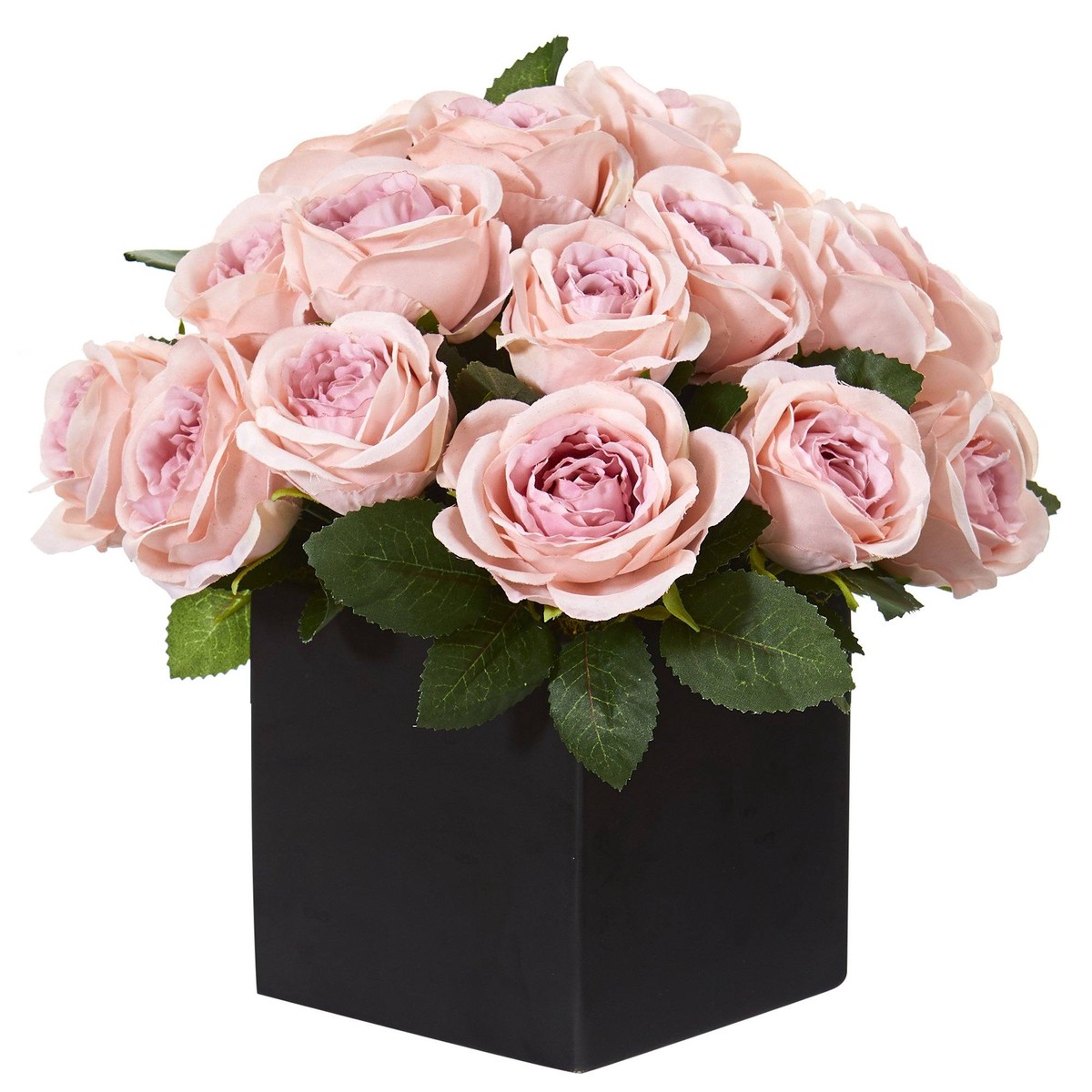 11 Rose Artificial Arrangement in Black Vase – Pink