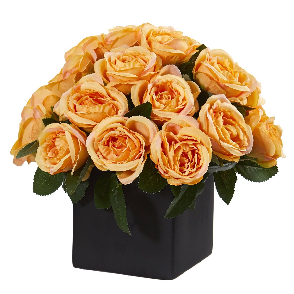 11 Rose Artificial Arrangement in Black Vase – Yellow
