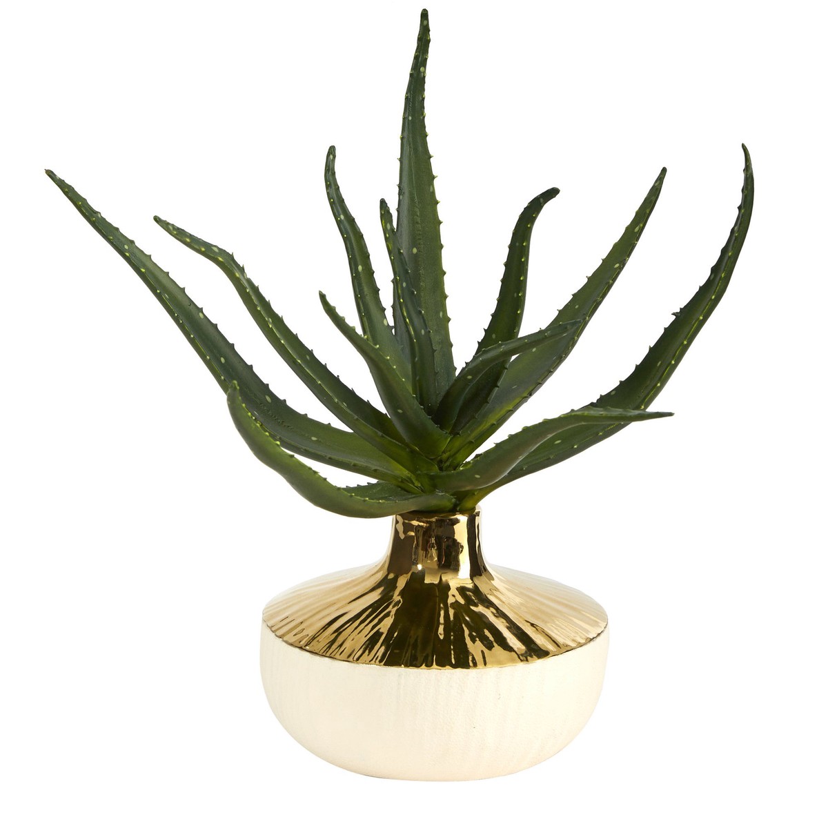12 Aloe Succulent Artificial Plant in Gold and Cream Elegant Planter