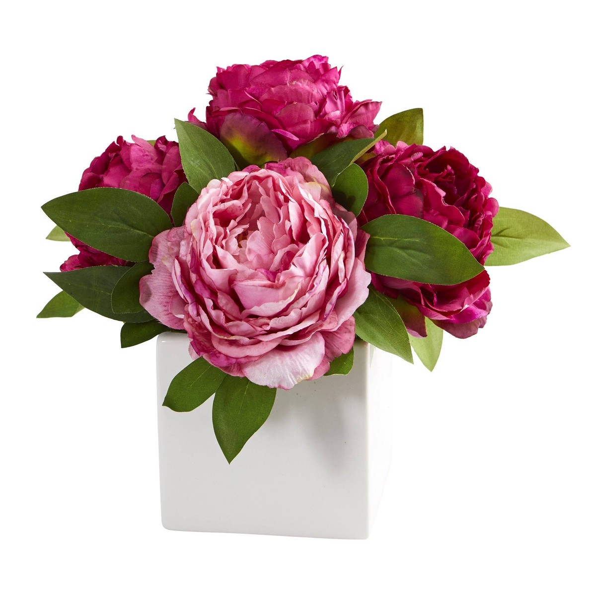 11 Peony Artificial Arrangement in White Vase – Assorted