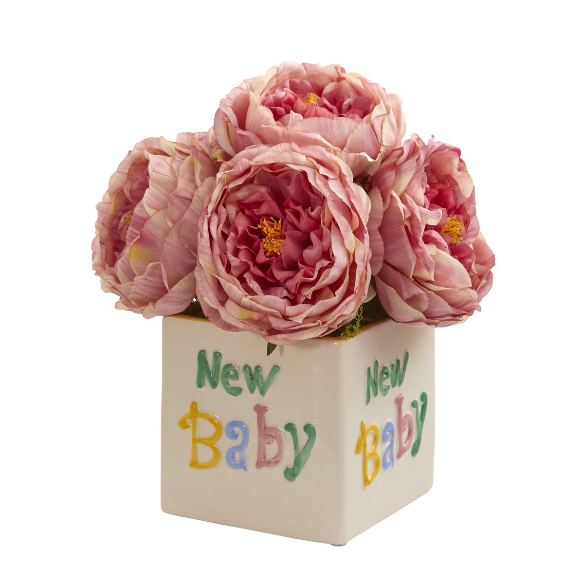 11 Rose Artificial Arrangement in New Baby Vase – Pink