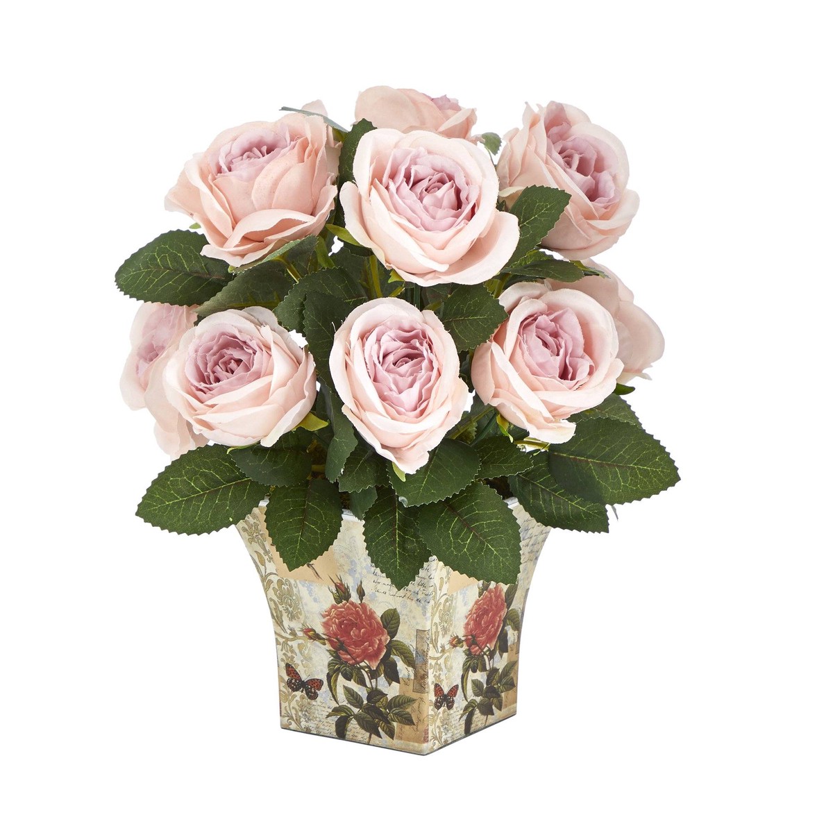 11 Rose Artificial Arrangement in Floral Vase – Pink