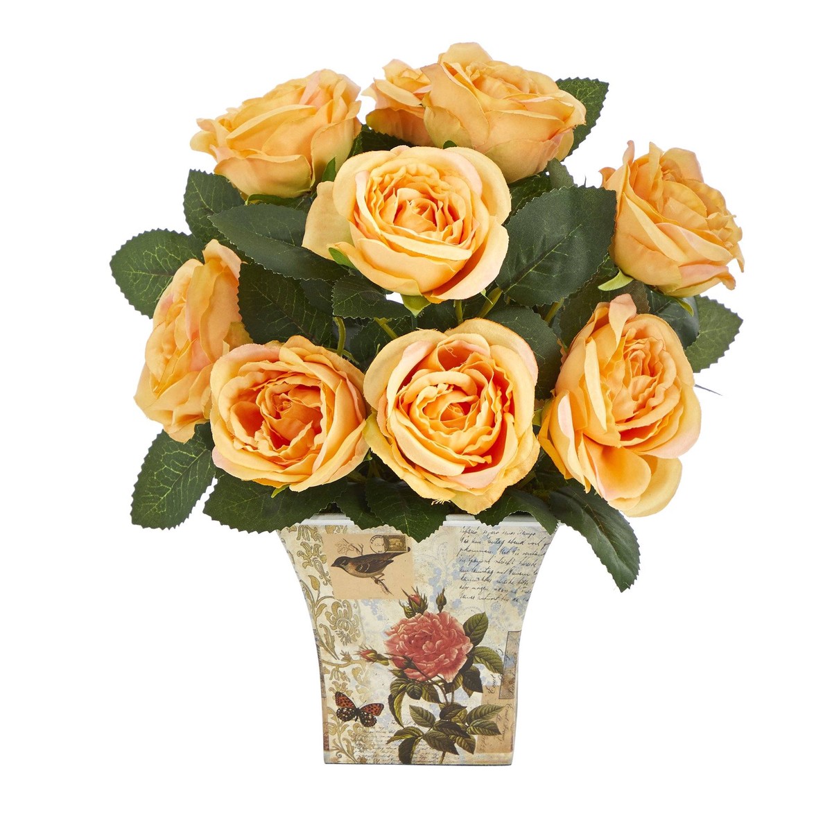 11 Rose Artificial Arrangement in Floral Vase – Yellow