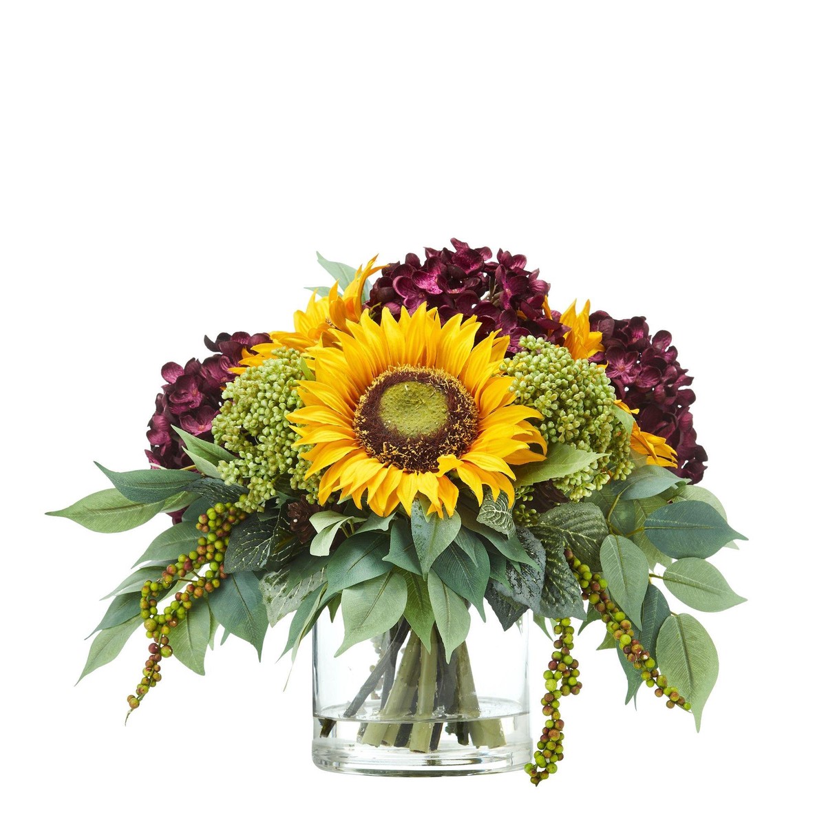 11 Sunflower and Hydrangea Artificial Arrangement – Purple
