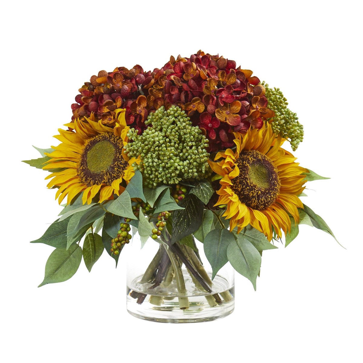 11 Sunflower and Hydrangea Artificial Arrangement – Rust